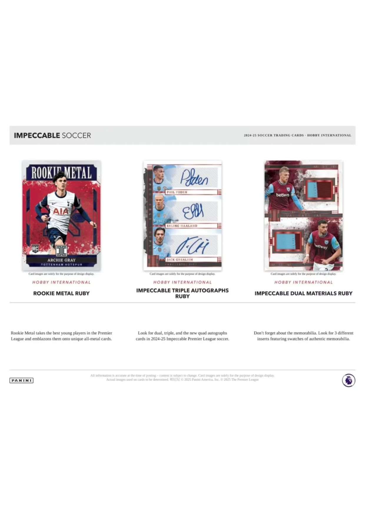 2024-25 Panini Impeccable Premier League EPL Soccer – International Hobby Box