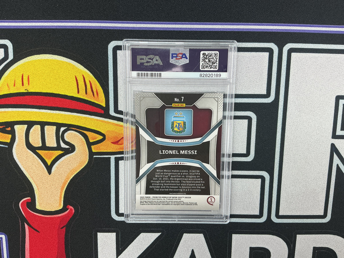 2022 Prizm W/C Qatar Lionel Messi PSA 10